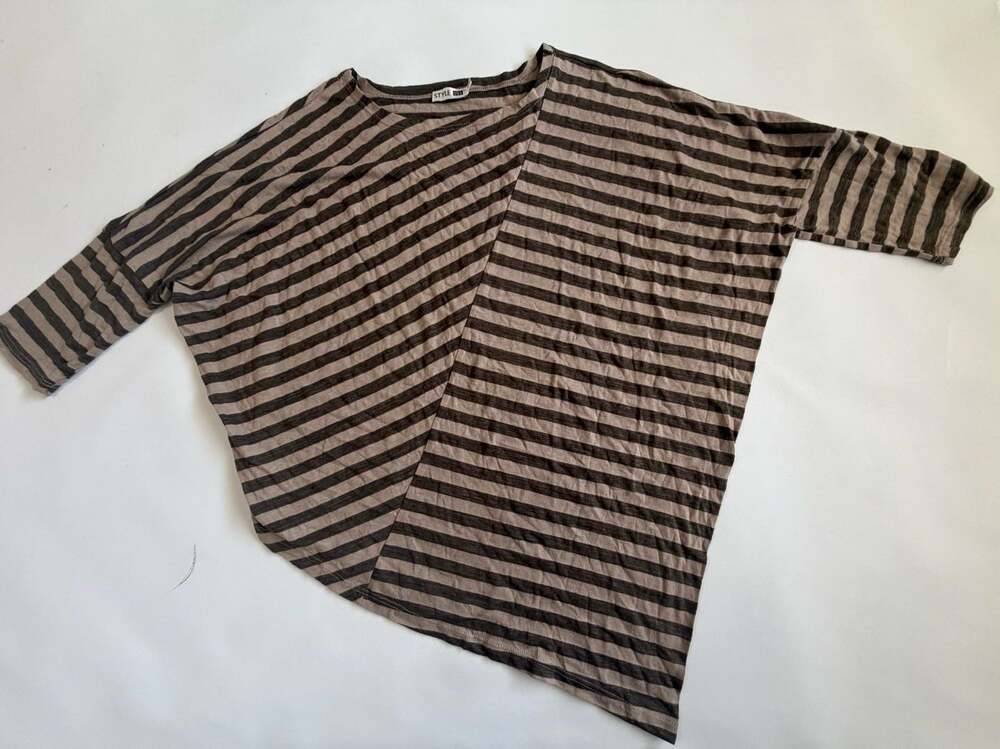 Style 101 Womens Striped Dolman Sleeve Top Assymmetrical Hem Casual Boho Blouse